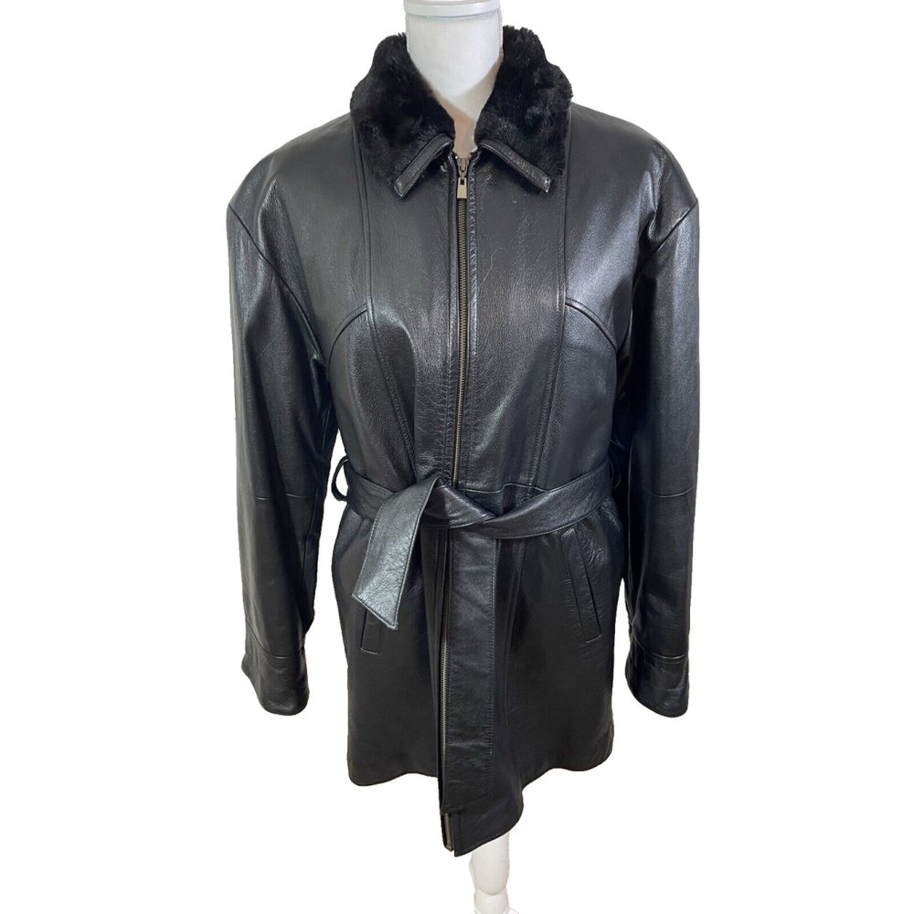 Wilsons Leather Black Belted Jacket